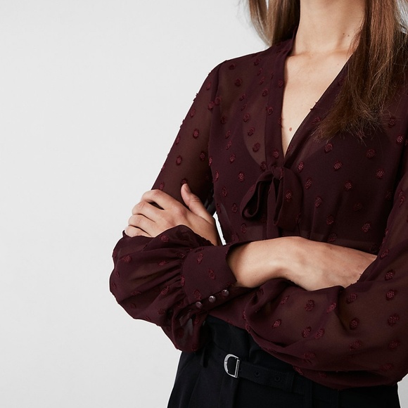Express Tops - EXPRESS FITTED TIE NECK MEDALLION SHIRT
